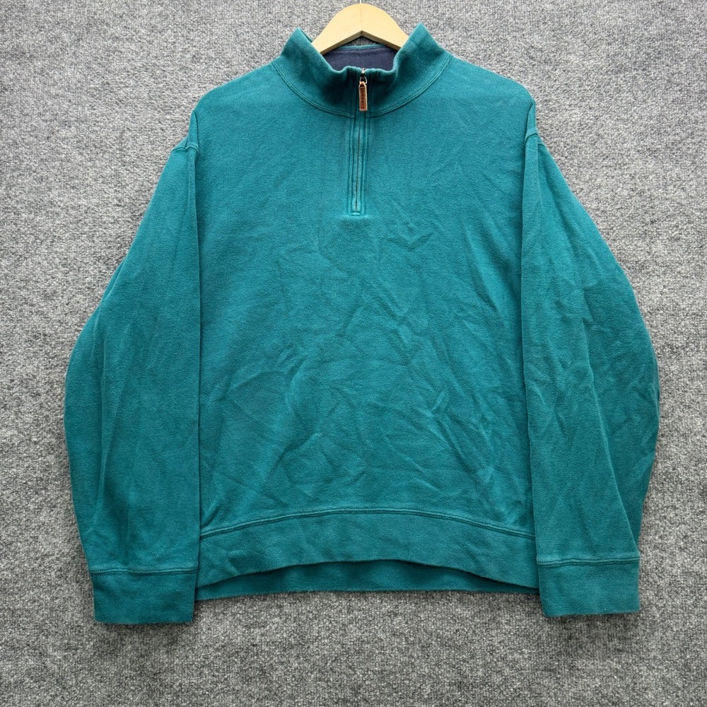Lands' End Quarter Zip Pullover Mens XL Teal Long Sleeve Cotton Casual Outdoor